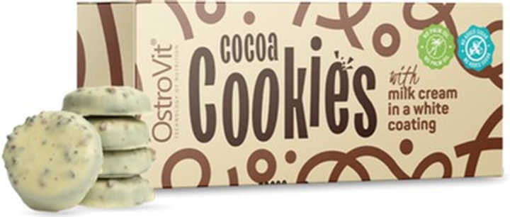 Печиво OstroVit Cocoa Cookies with Milk Cream in a White Coating 128 г (5903933907024) - зображення 1