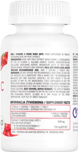 Харчова добавка OstroVit Natural Vitamin C від rose hips 60 таблеток (5903246220322) - зображення 2