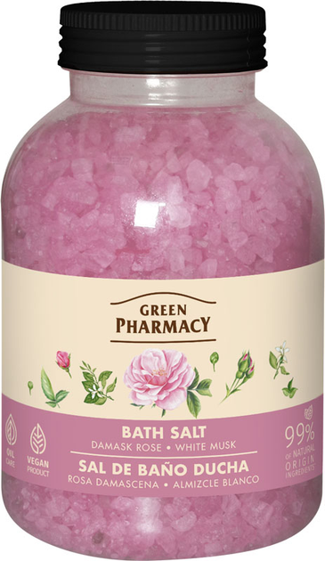 Сіль для ванн Green Pharmacy Дамаська троянда та білий мускус 1000 г (4823015945434) - зображення 1
