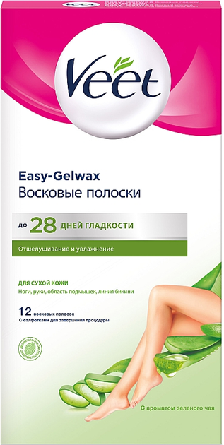 Восковые полоски для сухой кожи Veet Wax Stripes'12 For Dry Skin 12шт ...