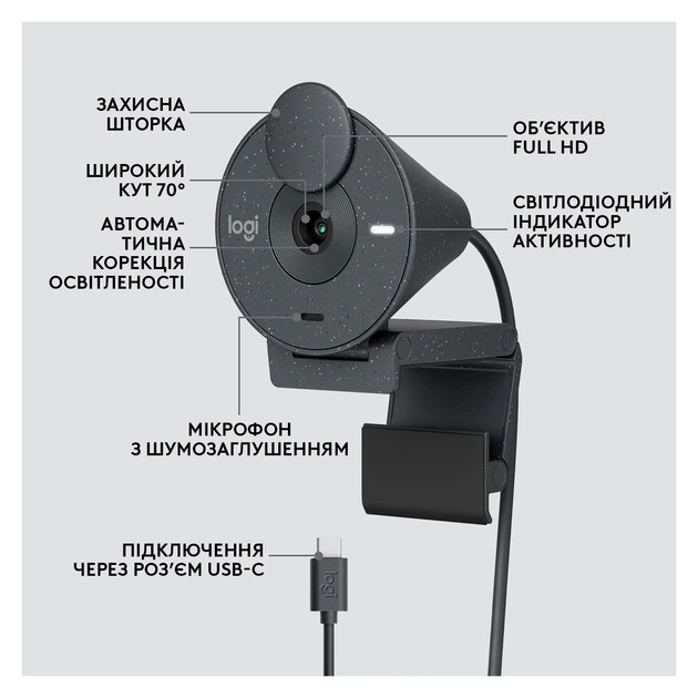 Веб-камера Logitech Brio 305 FHD for Business Graphite (960-001469) - Фото 10 Веб-камера Logitech Brio 305 FHD for Business Graphite (960-001469) - зображення 10