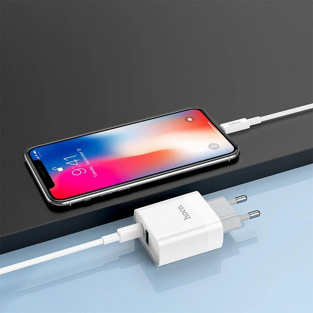 Зарядний пристрій HOCO C80A 1USB/1Type-C, QC/PD, 18W,3A адаптер з Lightning кабелем швидкою зарядкою - зображення 2