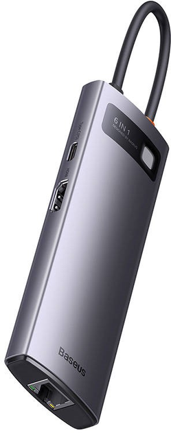 Hub USB-C 6w1 Baseus StarJoy Series HDMI + 3 x USB 3.0 + USB-C PD + RJ45 Dark Gray (WKWG080013) - obraz 8