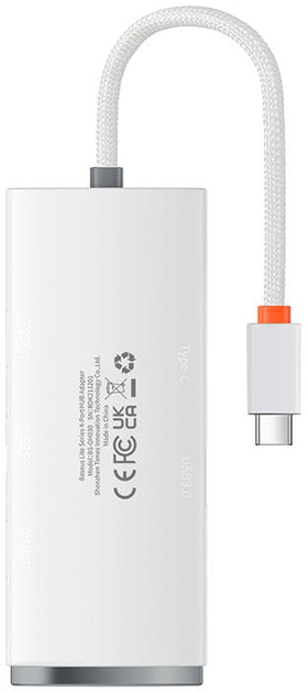Хаб USB-C 4в1 Baseus Lite Series 4 x USB 3.0 + USB-C 25 cm White (WKQX030302) - зображення 2