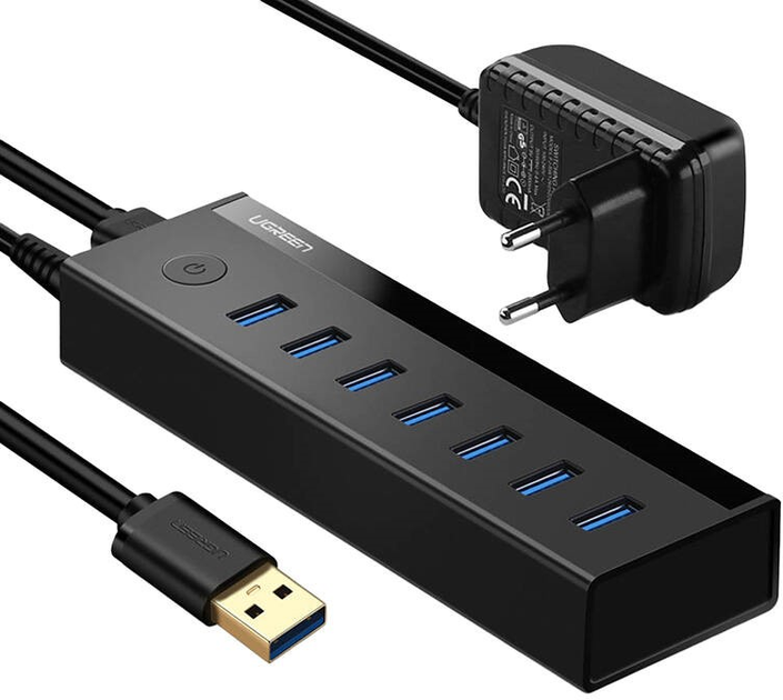 Adapter Hub USB 7w1 Ugreen 7 x USB 3.0 Black (6957303845224) - obraz 1