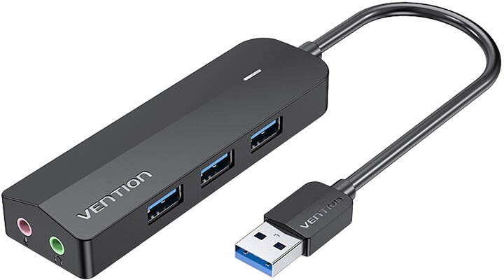 Хаб USB 3.0 Vention z 3 x USB 3.0, звукова карта i живленням 0.15 м Black (6922794747234) - зображення 1