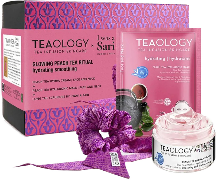 Zestaw do pielęgnacji twarzy Teaology Peach Tea Krem nawilżający 50 ml + Maska do twarzy 21 ml + Gumka do włosów (8050148505150) - obraz 2