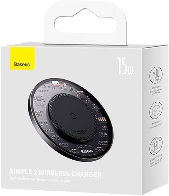 Bezprzewodowa ładowarka Baseus Simple 2 15 W z kable USB-C do USB-C 1 m Black (CCJJ050001) - obraz 3