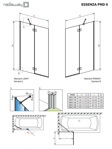 Стеклянная шторка для ванны RADAWAY Essenza Black PND II 120 10002120-54-01L левая - изображение 2