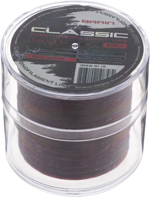 Леска Brain Classic Carp Line (dark brown) 600 м 0.25 мм 15 фунтов 6.6 кг (18588113) - изображение 2