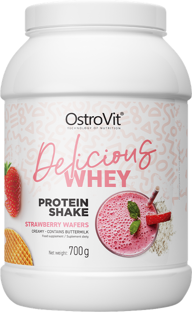 Protein OstroVit Delicious WHEY 700 g Wafle Truskawkowe (5903933900711) - obraz 1