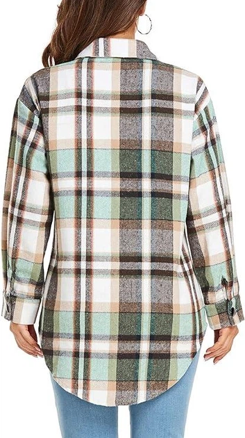 Жіноча фланельна куртка-сорочка YVH Oversized Flannel Shirt Jacket Color: Green XL - изображение 7