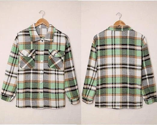 Жіноча фланельна куртка-сорочка Gnveub Oversized Flannel Shirt Jacket Color: Green M - изображение 5