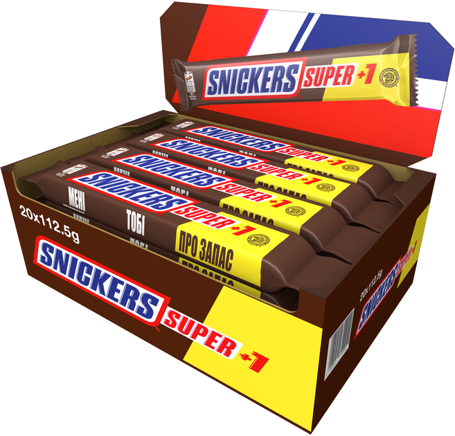 Упаковка батончиков Snickers Super +1 20 шт x 112.5 г (5900951310942 ...