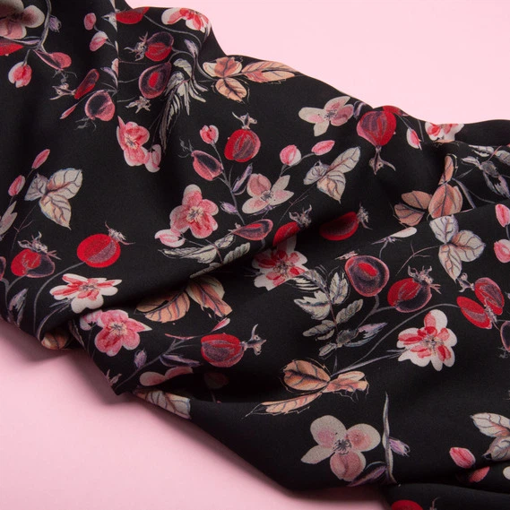 Ткань для одежды плательная Super soft 65 гр/м2, легкая, нежная, полиестр шипшина чорна м.п. - Фото 3 Ткань для одежды плательная Super soft 65 гр/м2, легкая, нежная, полиестр шипшина чорна м.п. - изображение 3