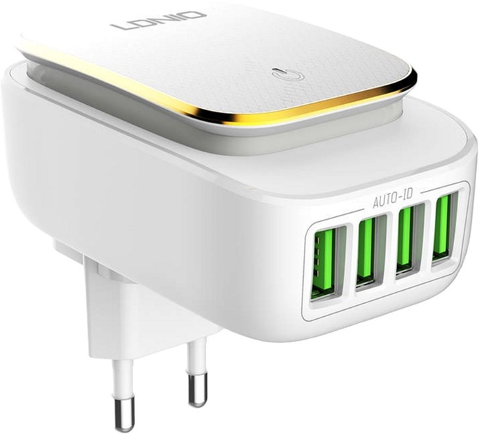 Мережевий зарядний пристрій Ldnio USB Lampa LED + кабель Lightning White (A4405 Lightning) - зображення 1