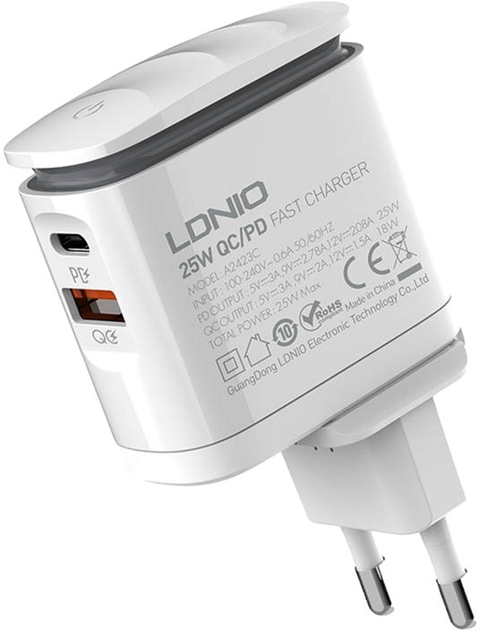 Мережевий зарядний пристрій Ldnio USB-C + кабель Lightning (A2423C Lightning) - зображення 2