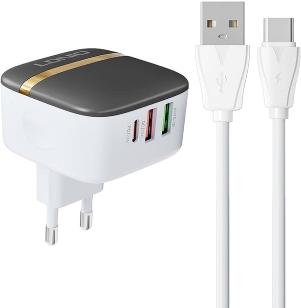 Мережевий зарядний пристрій Ldnio 2 x USB - USB-C 32 W + кабель USB-C (A3513Q Type-C) - зображення 1