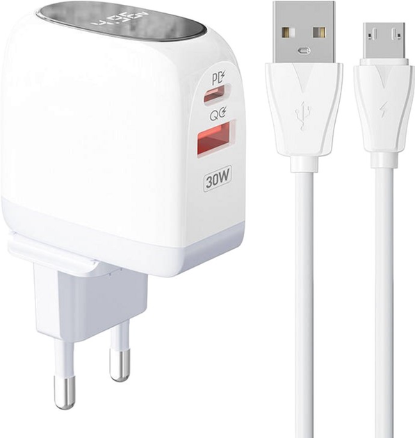 Ładowarka sieciowa Ldnio USB-C 30 W + kabel MicroUSB (A2522C Micro) - obraz 1