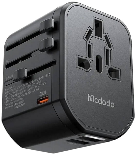Універсальний мережевий зарядний пристрій Mcdodo PD 20 W EU/US/AU/UK Black (CP-3471) - зображення 1