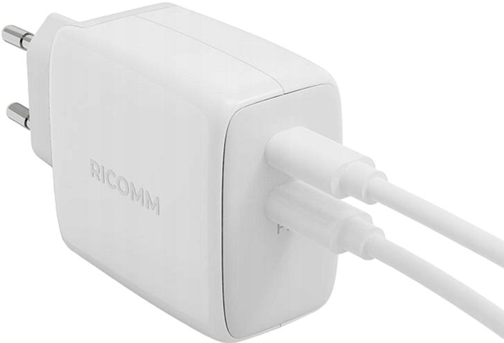 Мережевий зарядний пристрій Ricomm 65W GaN RC652 EU 2 xUSB-C + кабель USB-C 2.1 м (RC652 EU) - зображення 1