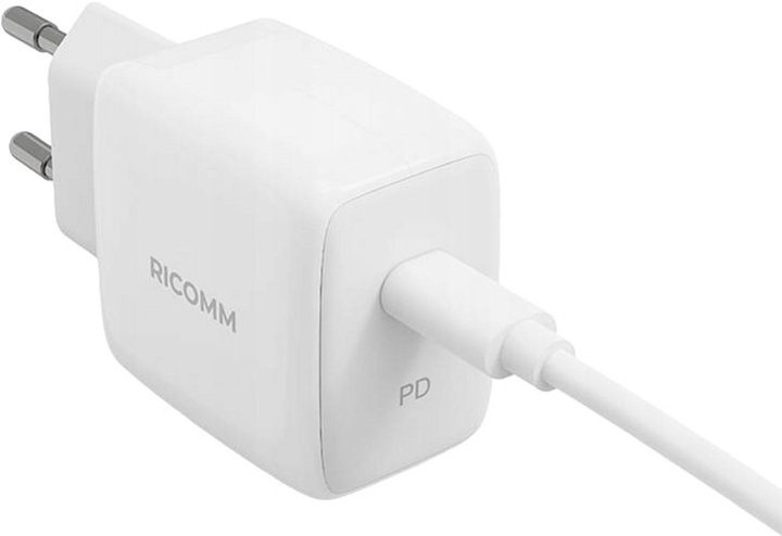 Мережевий зарядний пристрій Ricomm USB-C 25 W + кабель USB-C 2.1 м (RC251 EU) - зображення 2