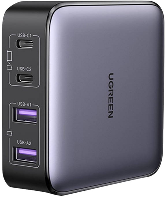 Мережевий зарядний пристрій Ugreen Nexode 2 x USB-C 2 x USB-A 65 W Gray (6941876221462) - зображення 1