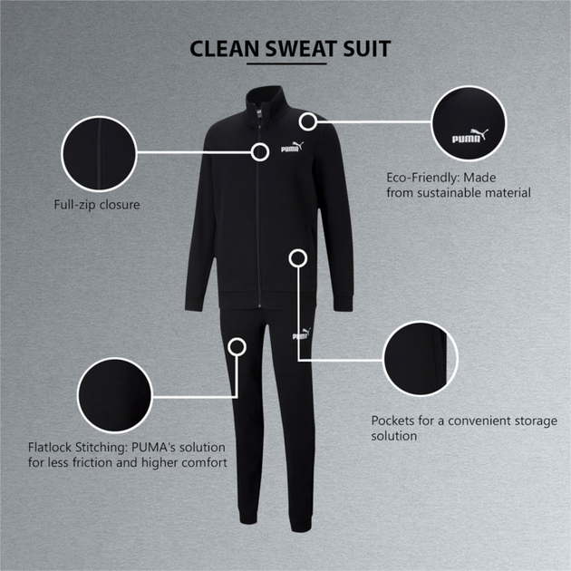 Komplet sportowy męski Puma Clean Sweat Suit Fl 58584101 3XL Czarny (4063697380356) - obraz 9