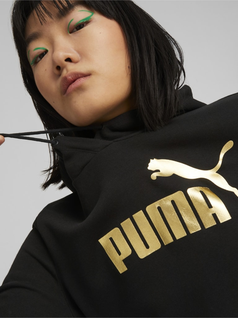 Bluza z kapturem damska Puma Ess+ Metallic Logo Hoodie Tr 84909601 XL Czarna (4065453125027) - obraz 5