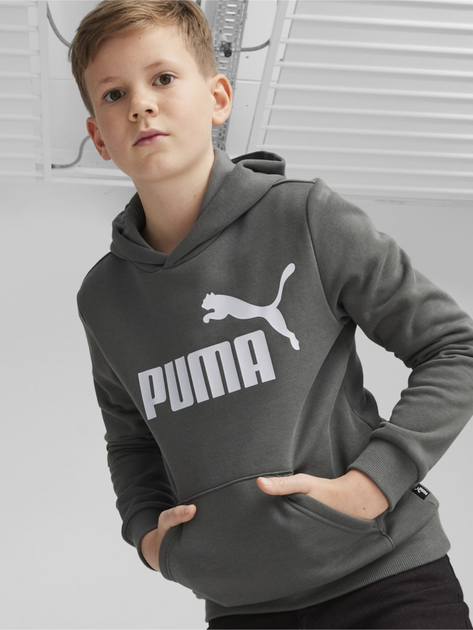 Chłopięca bluza z kapturem ocieplana Puma Ess Big Logo Hoodie Fl B 586965-60 110 cm Ciemnoszara (4099685595860) - obraz 1