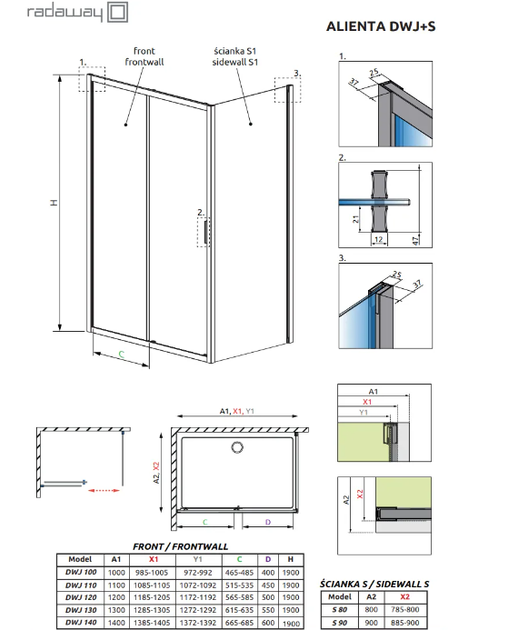 Душевая кабина RADAWAY Alienta Black DWJ+S 100x90x190 стекло прозрачное 10260100-54-01+10270090-54-01 - изображение 2