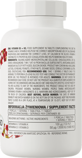 Вітаміни OstroVit Vitamin D3+K2 90 таблеток (5902232611960) - зображення 2