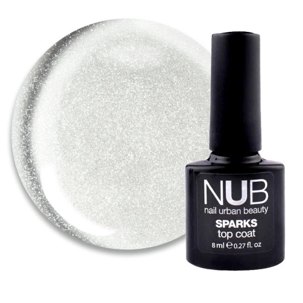 Топ для гель-лака без липкого слоя NUB Sparks Top Coat Topaz с шиммером 8 мл (962002091083) - Фото 1 Топ для гель-лака без липкого слоя NUB Sparks Top Coat Topaz с шиммером 8 мл (962002091083) - изображение 1