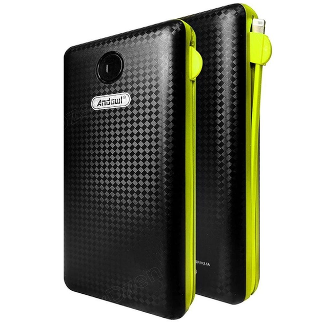 Повербанк умб 20000 mah со встроенными кабелями micro usb type c lightning Andowl Q-T70Х1 павербанк для телефона роутера устройств powerbank внешний портативный аккумулятор повербанки большой емкости черно зеленый - изображение 3