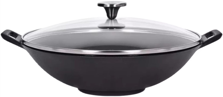 Patelnia wok z pokrywką Duka Bjorn czarny żeliwo 30 cm (5901912174733) - obraz 2