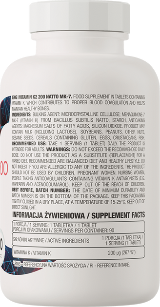 Харчова добавка OstroVit Vitamin K2 200 Natto MK-7 90 таблеток (5903246226782) - зображення 2