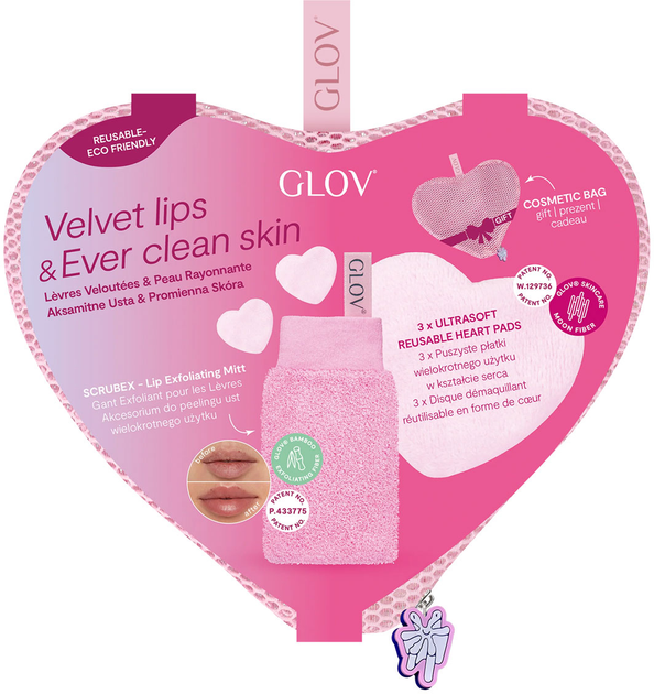 Zestaw do pielęgnacji twarzy Glov Velvet Lips & Ever Clear Skin Scrubex rękawica zluszczająca do ust + Ultrasoft Reusable platki oczyszczające 3 szt (5907440746190) - obraz 2