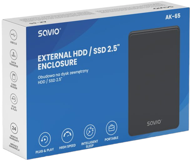 Kieszeń zewnętrzna Savio 2.5" AK-65 External HDD/SSD enclosure USB 3.0 Black (5901986048169) - obraz 7