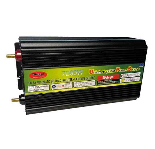 Інвертор Wimpex WX-7200W, автомобільний перетворювач 12V-220V, 2 розетки, 20А зарядка акумулятора - зображення 2