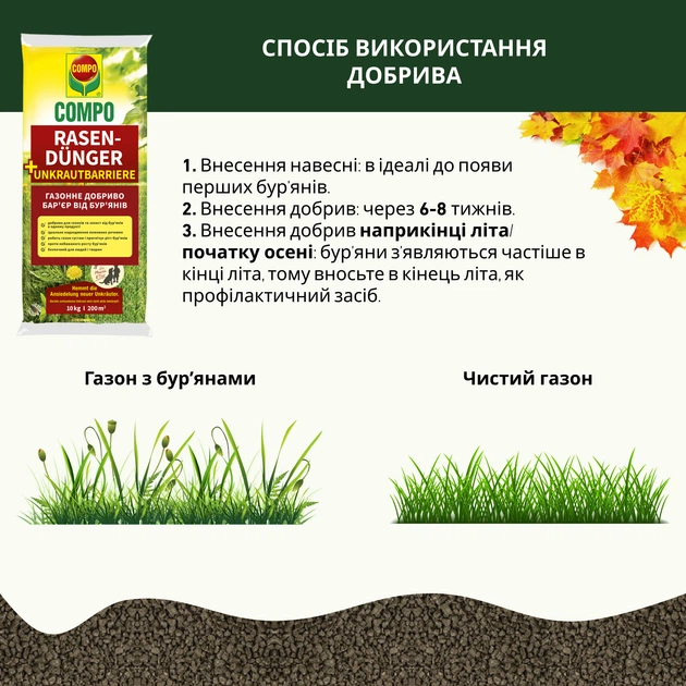 Твердое удобрение Compo для газонов против сорняков 10 кг (4008398246143) - изображение 6