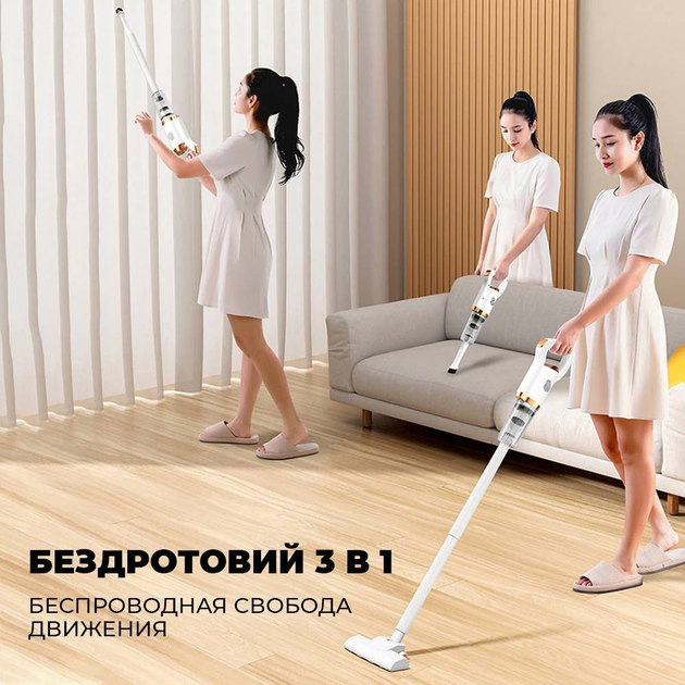 Аккумуляторный беспроводной пылесос вертикальный ручной для дома и авто ...