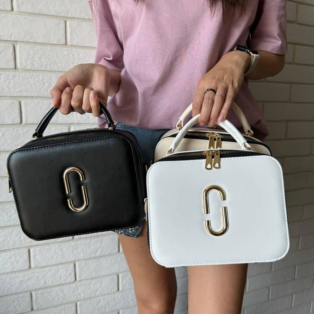 Стильная женская мини сумочка через плечо Marc Jacobs черная белая каркасная сумка для повседневного использов - Фото 4 Стильная женская мини сумочка через плечо Marc Jacobs черная белая каркасная сумка для повседневного использов - изображение 4