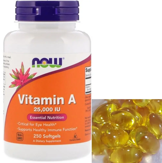Витамин А NOW Vitamin A 25,000 IU 250 гел капс - Фото 2 Витамин А NOW Vitamin A 25,000 IU 250 гел капс - изображение 2