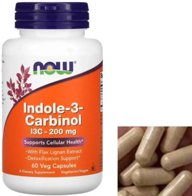 Индол-3-карбинол Now Foods Indole-3-Carbinol I3C-200 mg 60 капсул - изображение 2