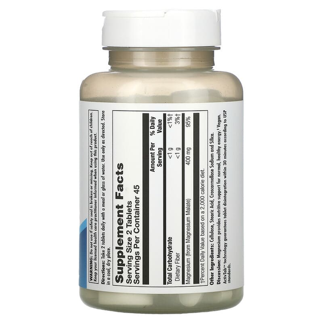 Магній малат, Magnesium Malate, KAL, 400 мг, 90 таблеток (CAL-81309) - зображення 2