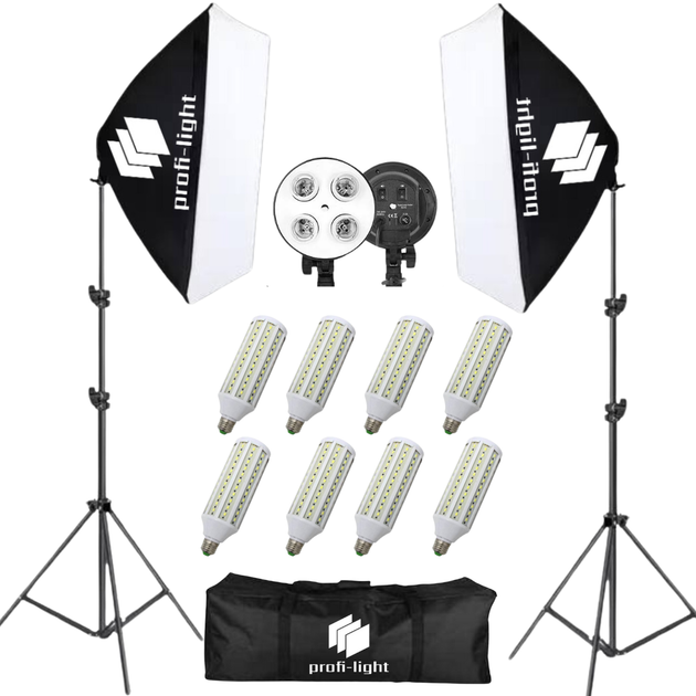 Набор постоянного студийного света Profi-light PS-5742-60 LED 50×70 см с LED-лампами E27 60 Вт и стойками, 5500K (91F1143549F9) - Фото 1 Набор постоянного студийного света Profi-light PS-5742-60 LED 50×70 см с LED-лампами E27 60 Вт и стойками, 5500K (91F1143549F9) - изображение 1