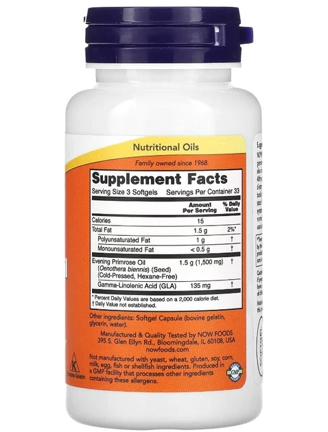 Олія вечірньої примули Now Foods Evening Primrose Oil 500 mg 100 капсул - Фото 3 Олія вечірньої примули Now Foods Evening Primrose Oil 500 mg 100 капсул - зображення 3