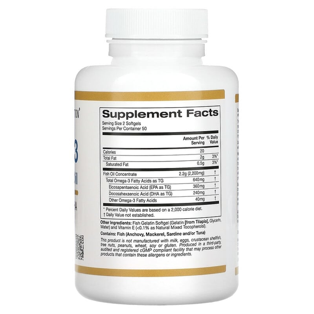 Рыбий жир премиум, Omega-3, Fish Oil, California Gold Nutrition, 100 капсул (MLI-00952) - изображение 2