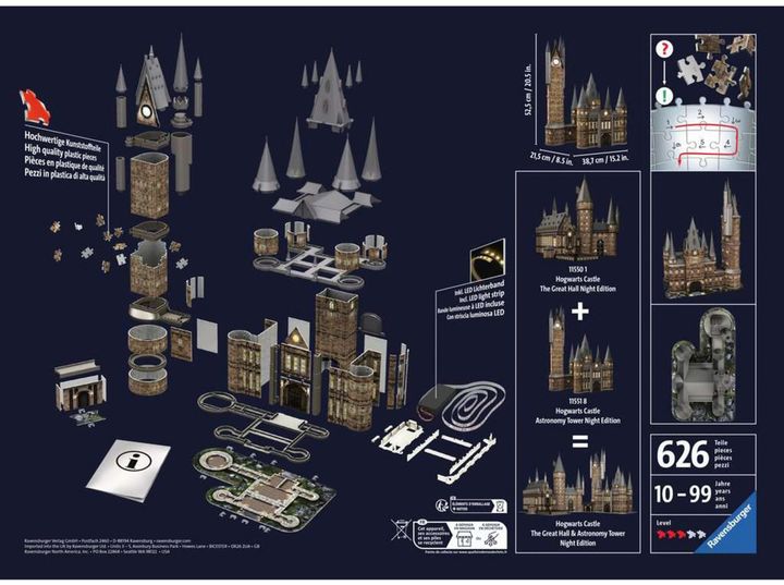 3D Puzzle Ravensburger Harry Potter Hogwarts Schloss Astronomieturm Night Edition 38.7 x 21.5 x 52.5 cm 626 elementów (4005556115518) - obraz 3