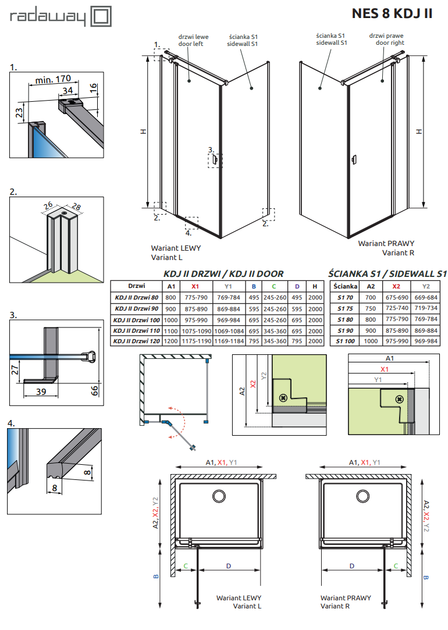 Душова кабіна RADAWAY Nes KDJ II 90x90x200 8 мм 10086090-01-01R + 10089090-01-01 - зображення 2